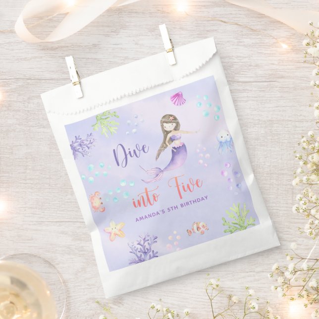 Mermaid Girl Dive Into Five 5th Birthday Party Favour Bags (Clipped)