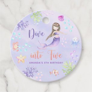 Mermaid Girl Dive Into Five 5th Birthday Party Favour Tags