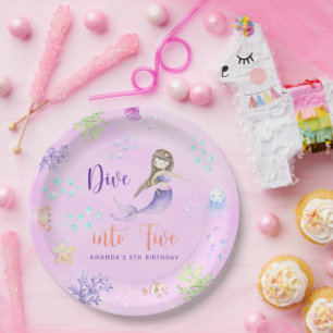 Mermaid Girl Dive Into Five 5th Birthday Party Paper Plate