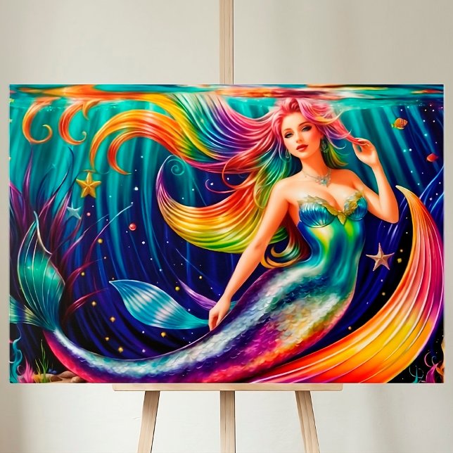 Mermaid Girl Fish Tail Underwater Colourful Ocean  Canvas Print (Creator Uploaded)