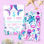 Mermaid Girl Friends Joint Birthday Party  Invitation<br><div class="desc">This watercolor mermaid joint birthday party invitation is ideal for a party with two close girl friends, who perhaps have seperate friends groups. On the front of the invitation are two hand painted watercolor mermaid tails with coral, sea shells and sea creatures in a colour palette of turquoise, pink and...</div>