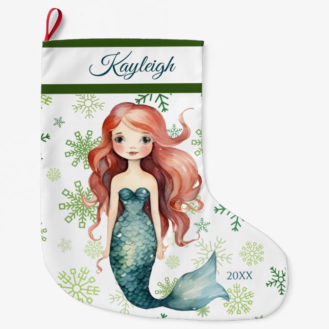Mermaid Girl Large Christmas Stocking (Front)