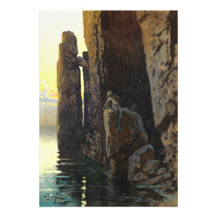 Mermaid Girl on Coastal Rocks at Sea  Photo Print