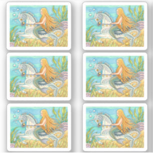 MERMAID GIRL ON UNICORN SEAHORSE, MERHORSE FANTASY