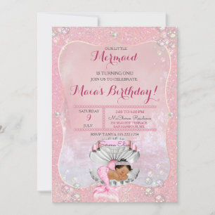 Mermaid Girl Pink Pearls Shell Ethnic Invitation