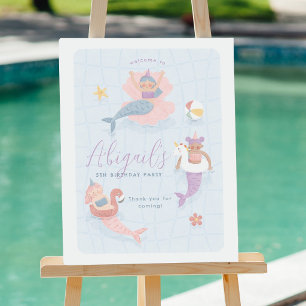 Mermaid Girl Pool Birthday Party Welcome Sign
