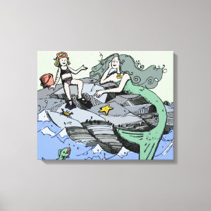 Mermaid Girl Summer Beach Friendship Whimsical Canvas Print