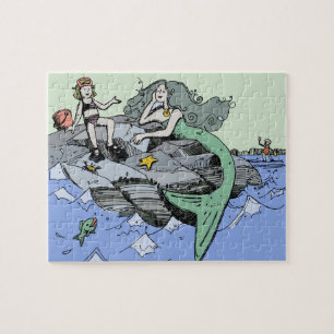 Mermaid Girl Summer Beach Friendship Whimsical Jigsaw Puzzle