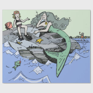 Mermaid Girl Summer Beach Friendship Whimsical Wrapping Paper