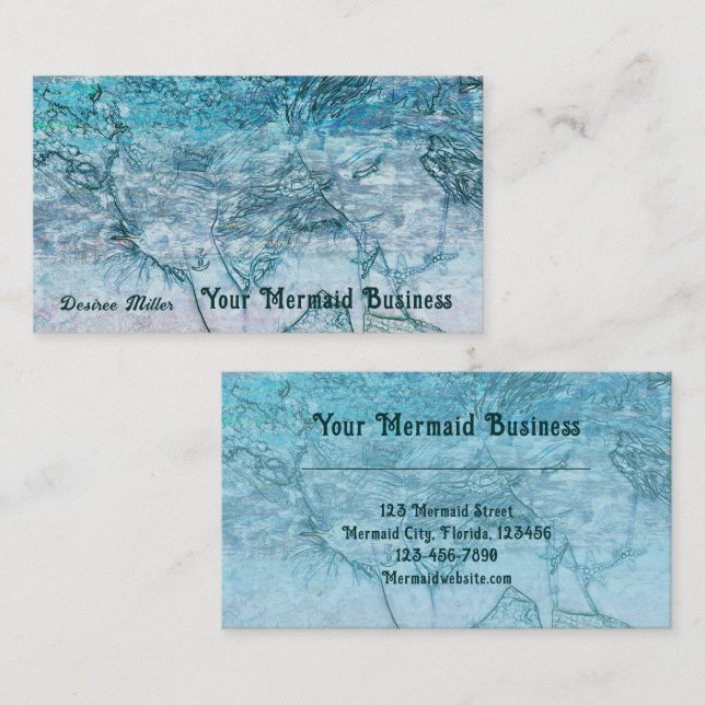 Mermaid Girl Teal Green Blue Nautical Ocean Waves Business Card (Front/Back)
