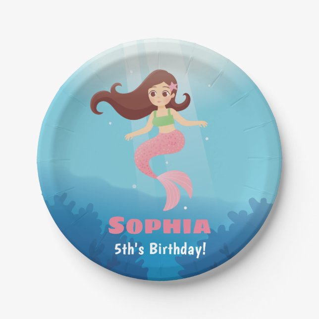 Mermaid Girl Under the Sea Birthday Party Supplies Paper Plate (Front)