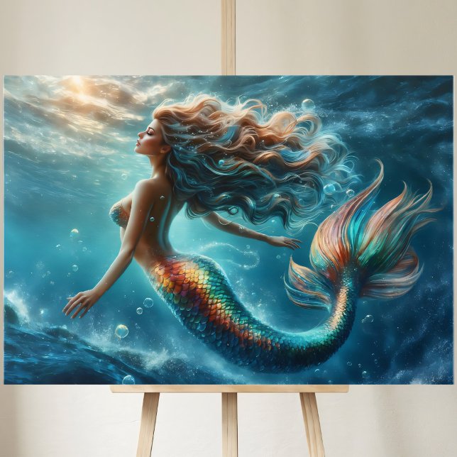 Mermaid girl underwater ocean tail scales art canvas print (Creator Uploaded)