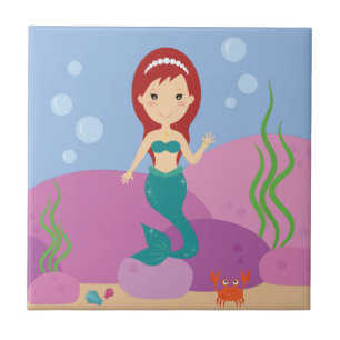 Mermaid girl underwater sea landscape tile