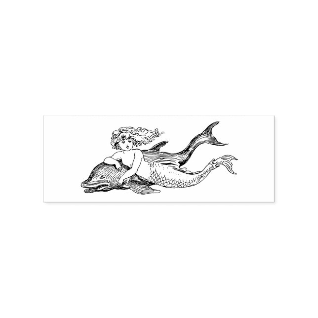 Mermaid girl with dolphin drawing rubber stamp (Imprint)