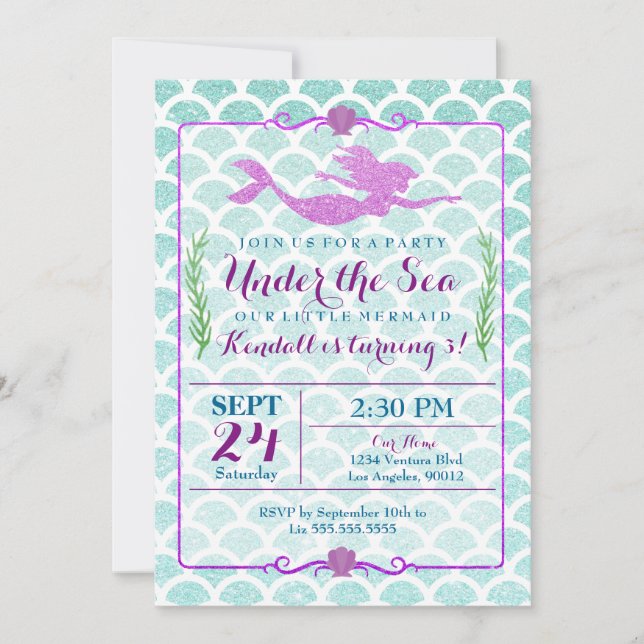 Mermaid Girl's Birthday Party Invitation (Front)