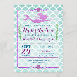 Mermaid Girl's Birthday Party Invitation