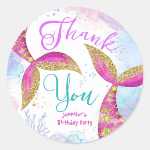 Mermaid Girls Birthday Party Pink Purple Classic Round Sticker