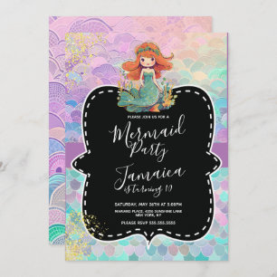 Mermaid Girls Birthday Party Purple Black Invitation