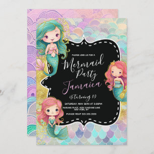 Mermaid Girls Birthday Party Purple Glitter Invitation