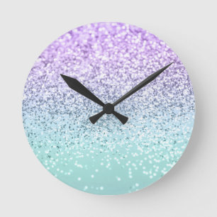 Mermaid Girls Glitter 1b (Faux Glitter) #pastel Round Clock