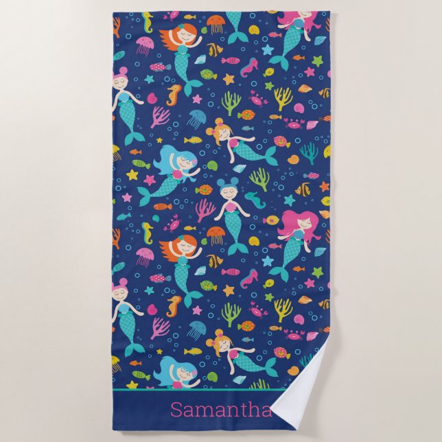 Mermaid Girls Under The Sea Personalised Beach Towel (Front)