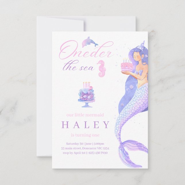 Mermaid Girly Oneder the sea 1st Baby Birthday  Invitation (Front)