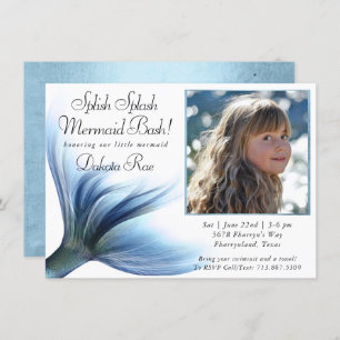 Mermaid Glam Dusty Ice Blue Photo Splish Splash Invitation