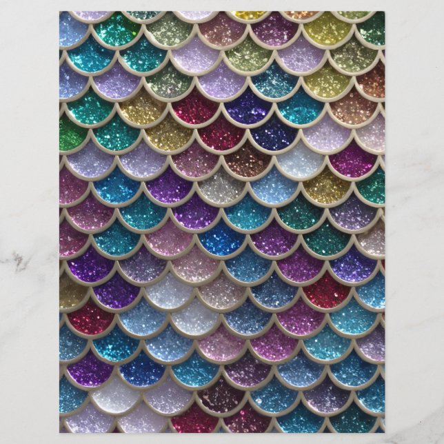 Mermaid Glam Glitter Scales Scrapbook Paper (Front)