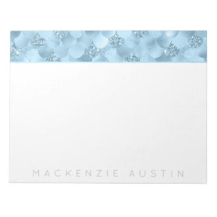Mermaid Glam Scale Dusty Ice Blue Sheen Custom Notepad