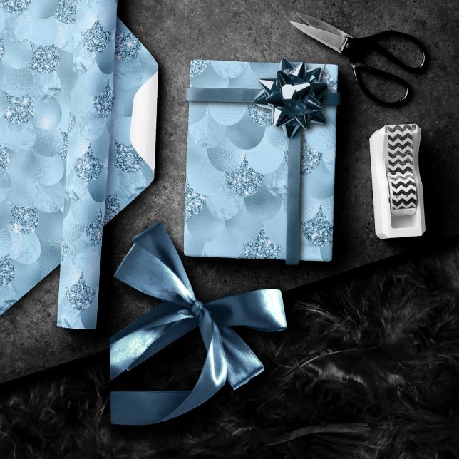 Mermaid Glam Scale | Dusty Ice Blue Sheen Lustre Wrapping Paper (Creator Uploaded)