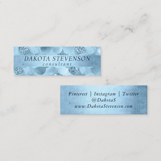 Mermaid Glam Scale | Ice Blue Sparkle Social Media Mini Business Card (Front/Back)