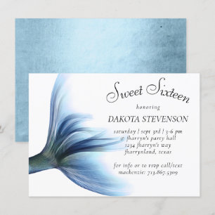 Mermaid Glam Tail   Dusty Ice Blue Lustre Birthday Invitation