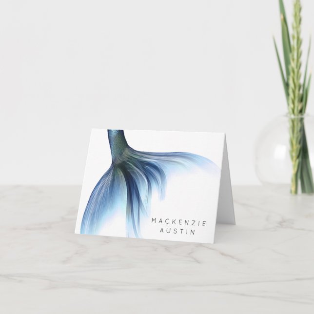 Mermaid Glam Tail | Dusty Ice Blue Lustre Custom Note Card (Front)