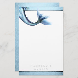 Mermaid Glam Tail Dusty Ice Blue Lustre Custom Stationery