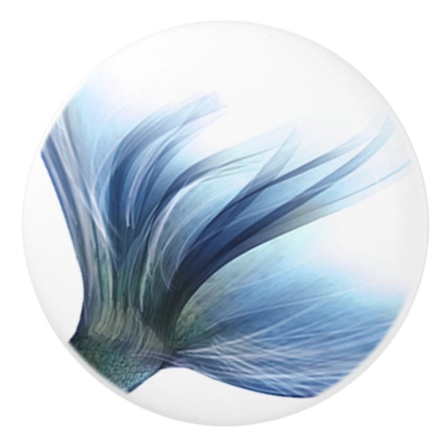 Mermaid Glam Tail | Dusty Ice Blue Lustre Sheen Ceramic Knob (Front)