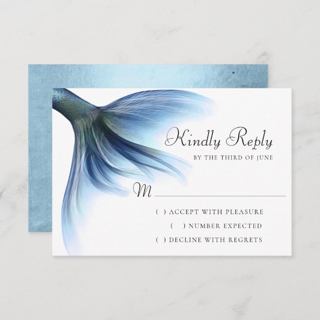 Mermaid Glam Tail | Dusty Ice Blue Lustre Sheen RSVP Card (Front/Back)