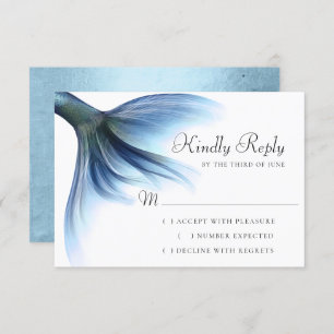 Mermaid Glam Tail Dusty Ice Blue Lustre Sheen RSVP Card