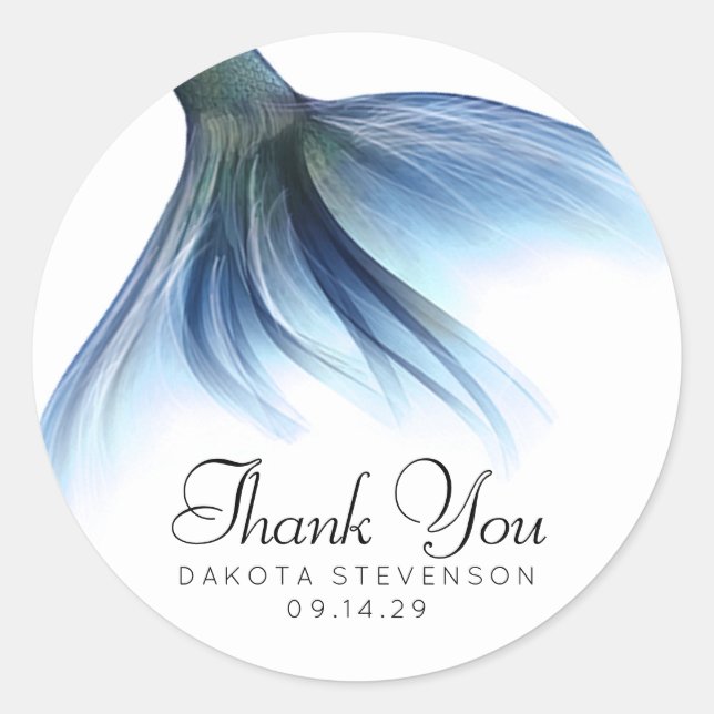 Mermaid Glam Tail | Dusty Ice Blue Sheen Thank You Classic Round Sticker (Front)
