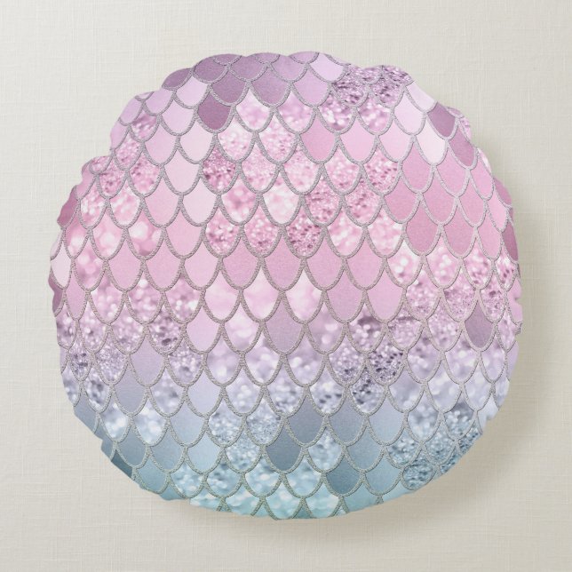 Mermaid Glitter Scales #2 Round Cushion (Front)