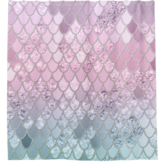 Mermaid Glitter Scales #2 Shower Curtain (Front)
