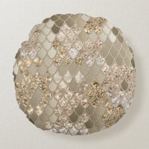 Mermaid Glitter Scales #5 #shiny #decor Round Cushion