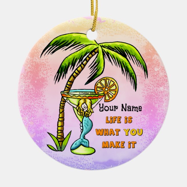 Mermaid Good Life Ceramic Tree Decoration (Front)