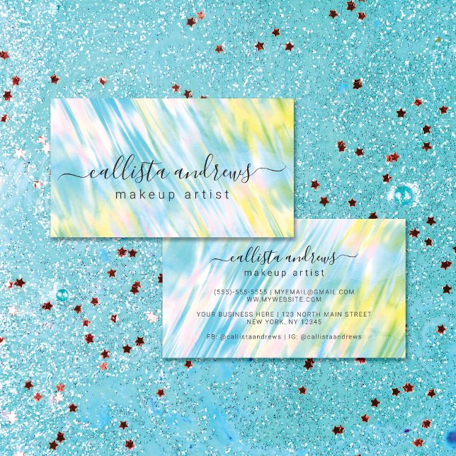 Mermaid Green Aqua Blue Holographic Makeup Artist Business Card (Creator Uploaded)