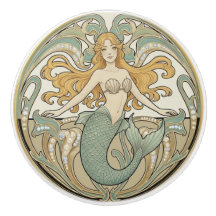 Mermaid Green Cream & Gold Art Nouveau Ocean Sea