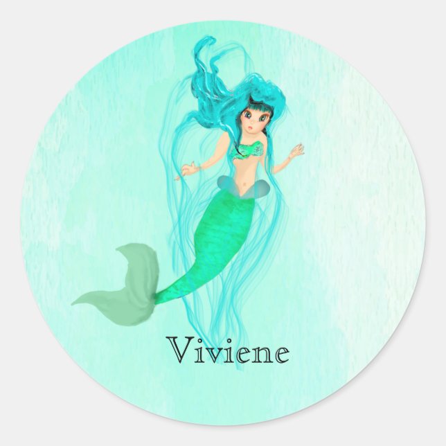 Mermaid Green Mermaid Tail Girly Classic Round Sticker (Front)