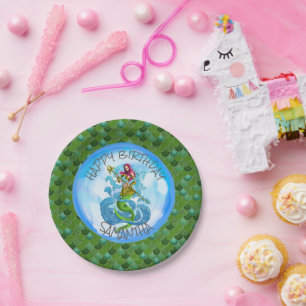 Mermaid Green Warrior Paper Plate