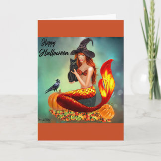 Mermaid Halloween card with colourful outfit