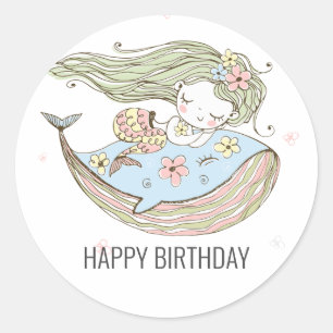 Mermaid Happy Birthday Classic Round Sticker