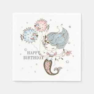 Mermaid Happy Birthday  Napkin
