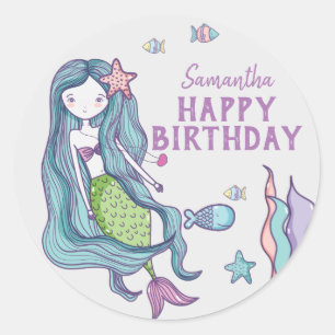Mermaid Happy Birthday Personalised Classic Round Sticker